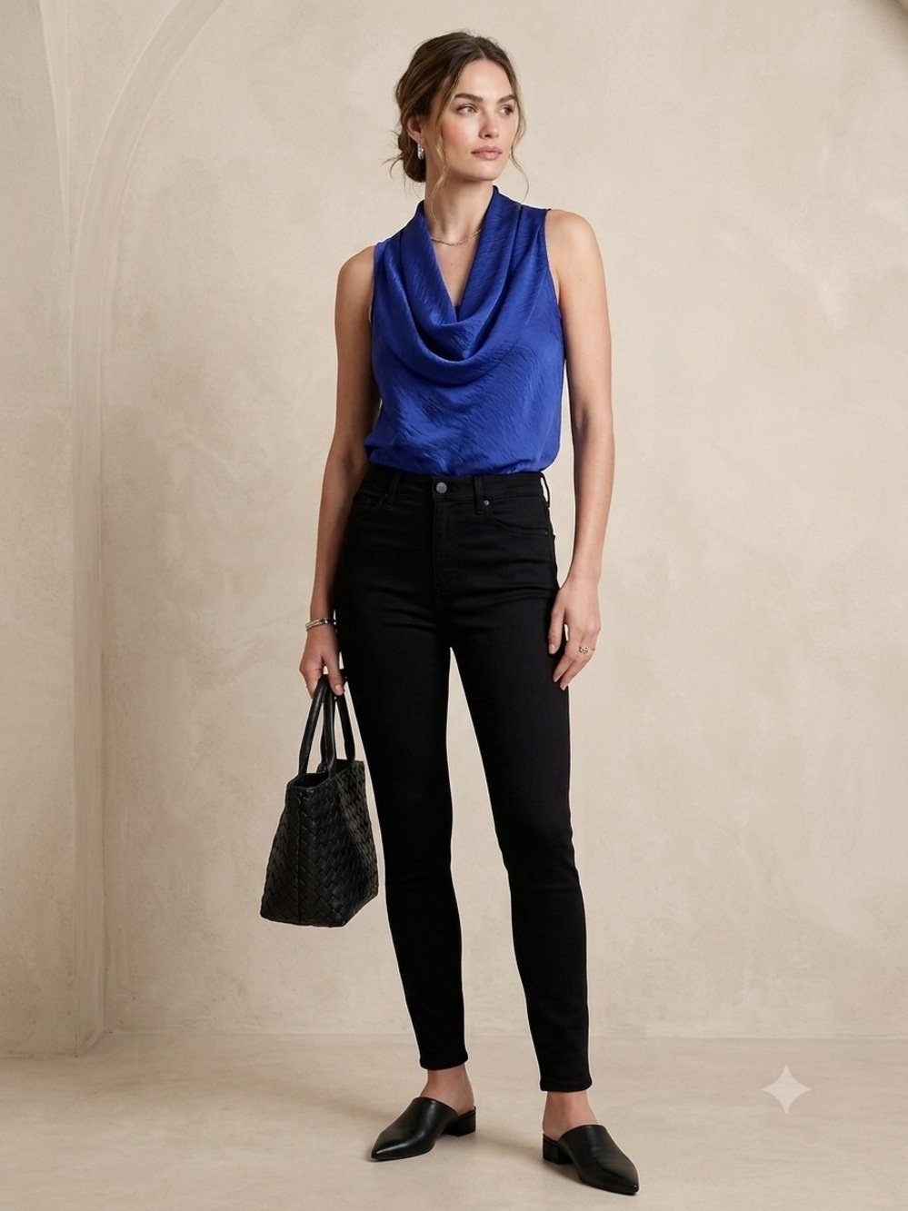 Willi Smith Cobalt Blue Draped Cowl Neck Camisole
